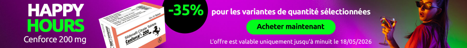 Bannière promotionnelle Happy Hours avec Cenforce 200 mg et 35 % de réduction