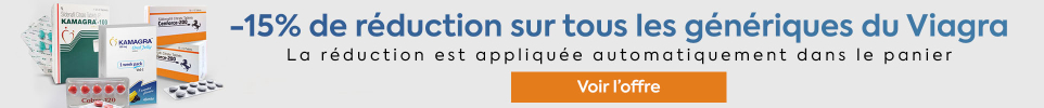 Bannière promotionnelle avec 15 % de réduction sur les génériques du Viagra